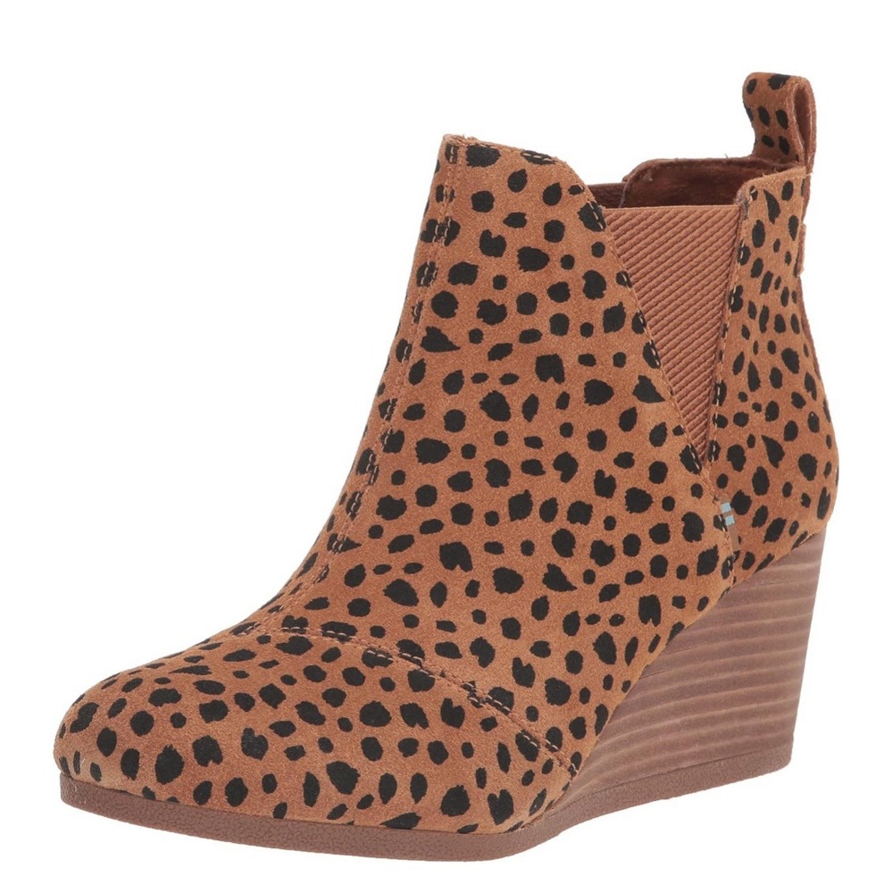 TOMS Kelsey Leopard Pull On Wedge Booties Womens Brown Casual Boots 6.5 (no Box)